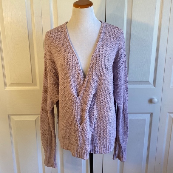 Free People Light Purple Coco V-neck sweater Size Large - Picture 3 of 13